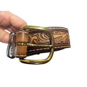 Tony Lama Belt Brown Leather 46" Western Ride Equestrian Floral Cowboy Rodeo